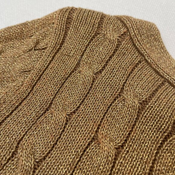 NWT Lauren Ralph Lauren Gold Metallic Cable Knit Sweater Holiday Gold Buttons 1X - Picture 9 of 11